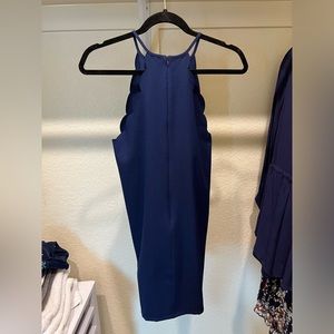Navy blue scalloped mini dress